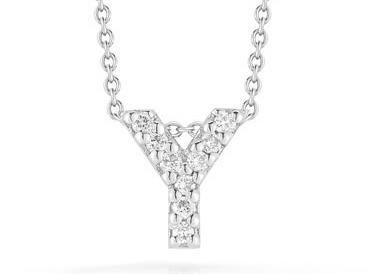 Roberto Coin: 18 Karat White Gold Love Letter Y Pendant With 9=0.04Tw Round Diamonds
Length: 18