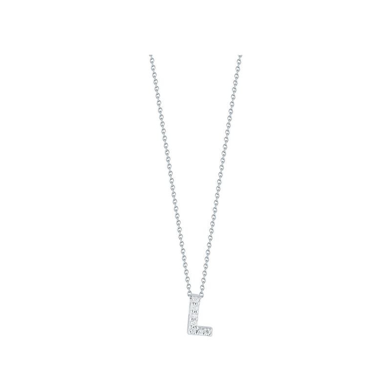 Roberto Coin 18 Karat White Gold  Love Letter Initial L  Pendant With 7=0.03Tw Round Diamonds  
Length: 18