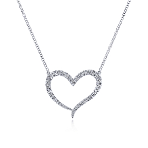 Gabriel & Co:14 Karat White Gold Open Pave Heart Pendant With 36 Round  Diamonds  At 0.47 Total Diamond Weight
Length: Adjustable 15.5