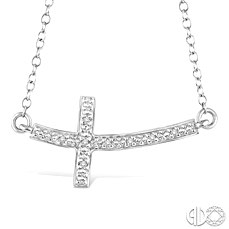 Sterling Silver Pendant With 0.03Tw Round Diamonds
Name: Curved Sideways Cross
Chain: Cable Link
Metal: Sterling Silver
Length: 18