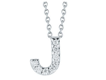 Roberto Coin:  18 Karat White Gold Love Letter J Pendant With 8=0.04Tw Round Diamonds
Length: 16