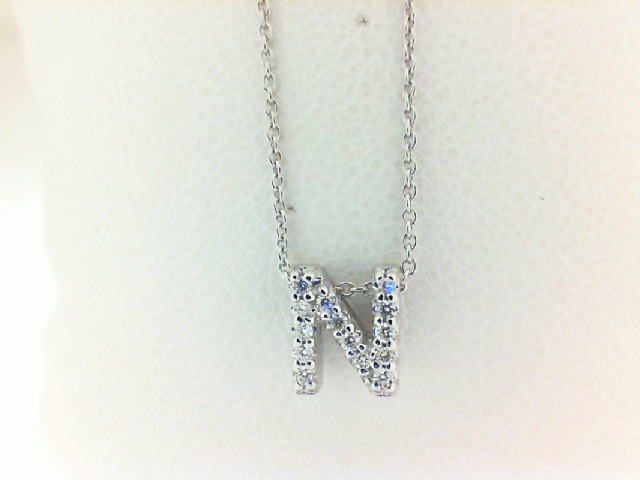 Roberto Coin: White 18 Karat Initial N With 14=0.07Tw Round Diamonds on 18