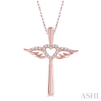 10 Karat Rose Gold Angel Wings Cross Pendant With 0.10Tw Round Diamonds
Length: 18