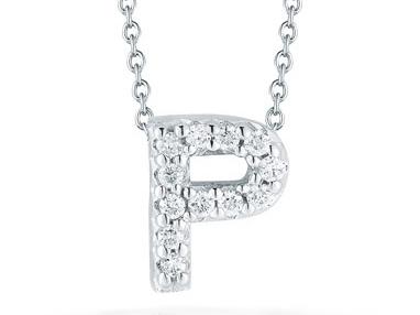 Roberto Coin: 18 Karat White Gold Love Letter P Pendant With 12=0.05Tw Round Diamonds
Length: 18