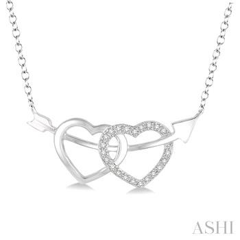 Sterling Silver Double Diamond Heart 0.05 Ct With Arrow Necklace 0.05 Ct