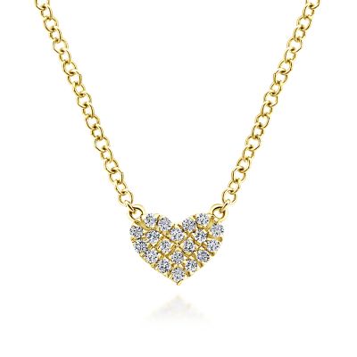 Gabriel & Co: 14 Karat Yellow Gold Diamond Pave' Heart Pendant With 19=0.08Tw 17.5 inches