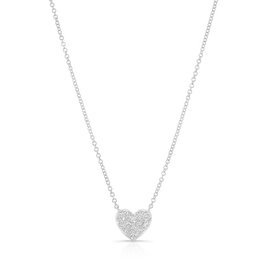 14 Karat White Gold Pave Diamond Heart Pendant  0.26 Ct  18 Inch