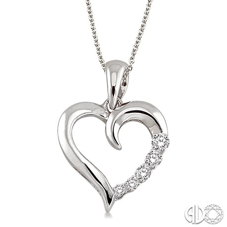 Lady's Sterling Silver Heart Pendant With 5=0.03Tw Round Diamonds 18 inch