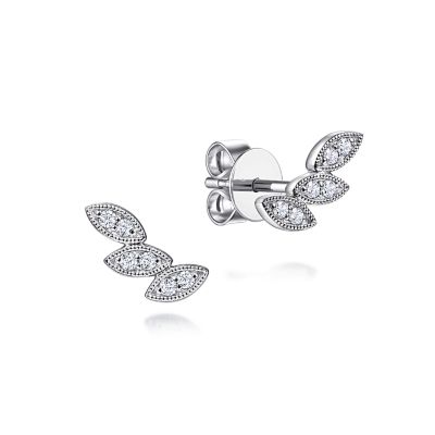 Gabriel & Co 14 Karat White Gold Triple Marquise Shape Diamond Earring 0.09 Ct
