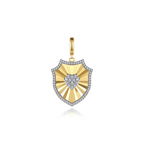 Gabriel & Co 14 karat Yellow Gold Bujukan & Diamond Cut Diamond Shield Medallion Pendant - 0.52 ct
