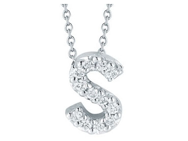Roberto Coin 18 Karat White Gold Love Letter S Initial  Pendant With 13=0.05Tw Round Diamonds
Length: 18