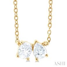 14 Karat Yellow Gold  0.30 Ct Toi Et Moi Oval And Pear Cut Diamond Necklace 18 inch