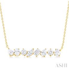 14 Karat Yellow Gold 1.10 Ct Mixed Shape Scatter Diamond Fashion Necklace 18 Inch