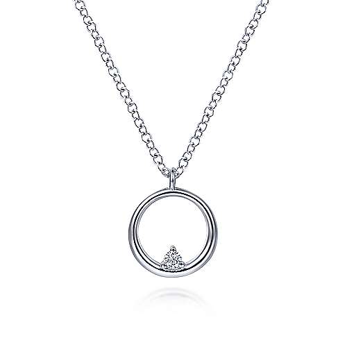 Gabriel & Co:Sterling Silver Diamond Circle Pendant Necklace