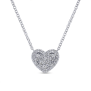 Gabriel & Co14 Karat White Gold Heart Pendant With 35 Round Diamonds At 0.24 Total Diamond Weight
Length: Adjustable 15.5