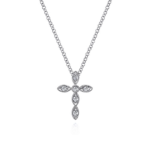 Gabriel & Co 14K White Gold Marquise Shaped Diamond Cross Necklace-0.07CTW
16 Inch