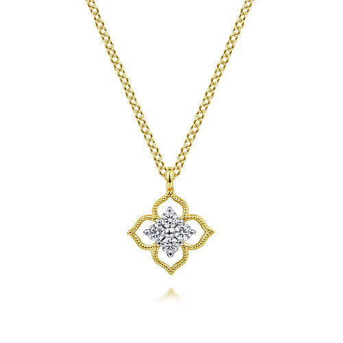 Gabriel & Co 14K Yellow Gold Floral Diamond Pendant Necklace-0.11CTW
Length:17.5