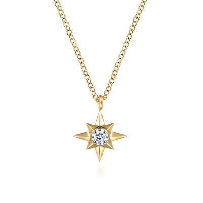 Gabriel & Co 14Karat Yellow Gold Diamond Starburst Pendant Necklace 0.04Ctw