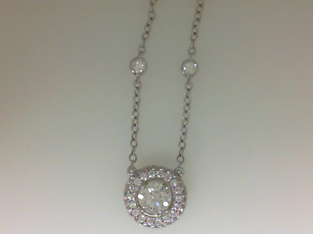 Forevermark:18 Karat White Gold Necklace With One 1.00Ct Forevermark Rnd H Si2 Diamond And 51=0.89Tw Other Round Diamonds (Not Forevermark) On 18
