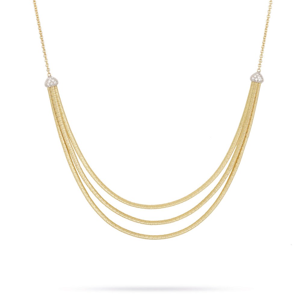 Marco Bicego: 18 Karat Yellow/White Gold  Cairo 3-Strand Necklace With 0.09Tw Round Diamonds
Length: 16.5