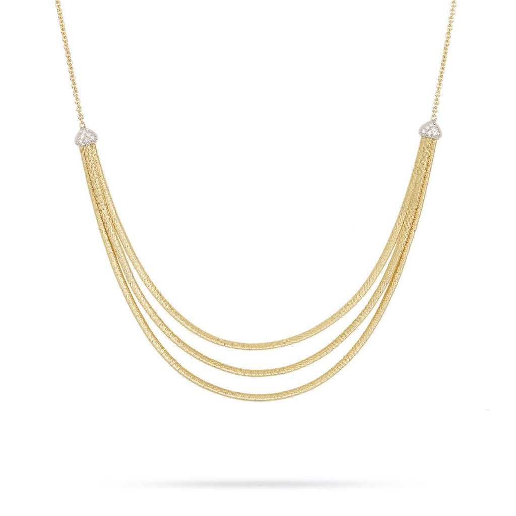 Marco Bicego: 18 Karat Yellow/White Gold  Cairo 3-Strand Necklace With 0.09Tw Round Diamonds
Length: 16.5
