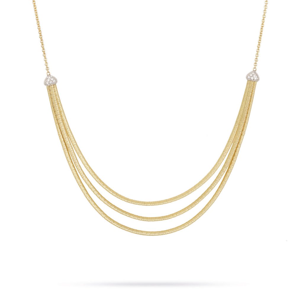 Marco Bicego Cairo 3-Strand Necklace 18K Yellow/White Gold  With  Diamonds 0.09Tw 
Length: 16.5