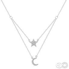 10 Karat White Star & Moon Layered Necklace With 0.15Tw Single Cut I/J I1-I2 Diamonds