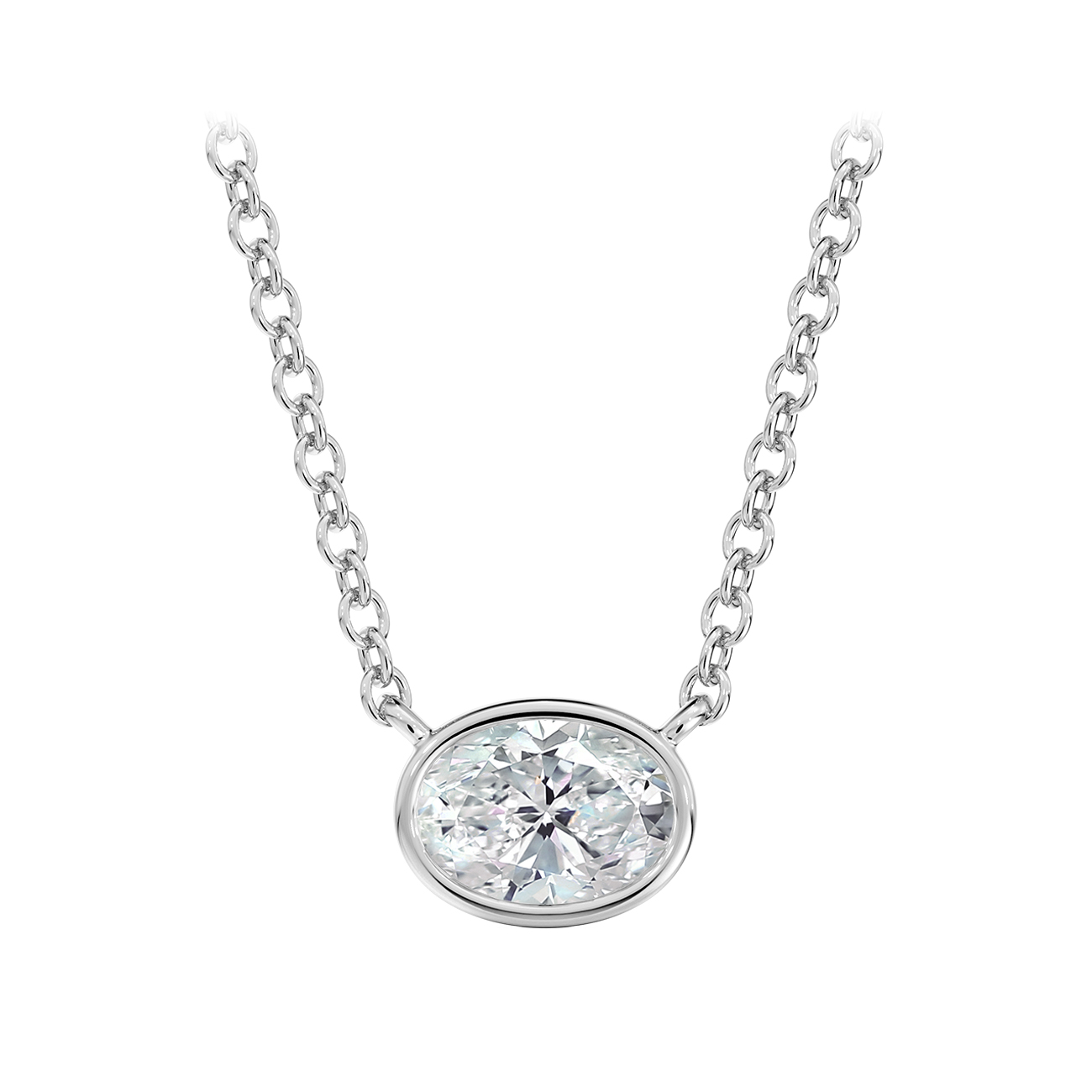 Forevermark18 Karat White Gold Bezel Set Tribute Necklace With One 0.23Ct Round Forevermark D Si2 Diamond