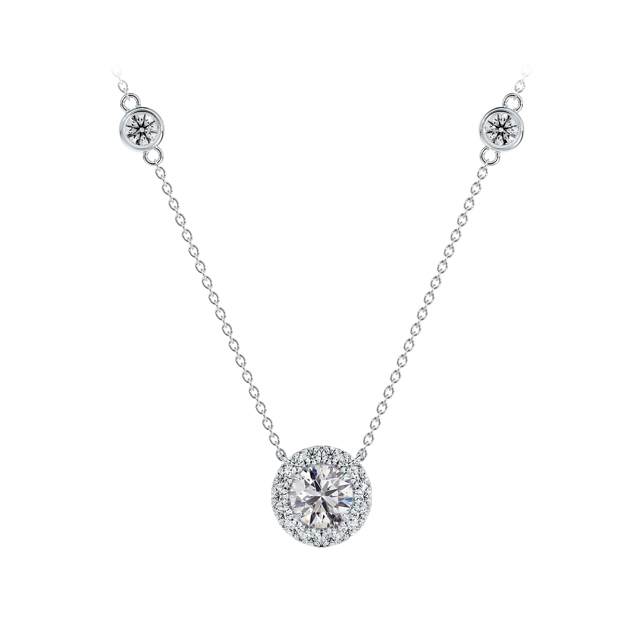 Forevermark 18 Karat White Gold Center Of My Universe Necklace With 1=0.20Ct Forevermark Round G Si1 Diamond And 14=0.31Tw Round G/H Si2 Diamonds