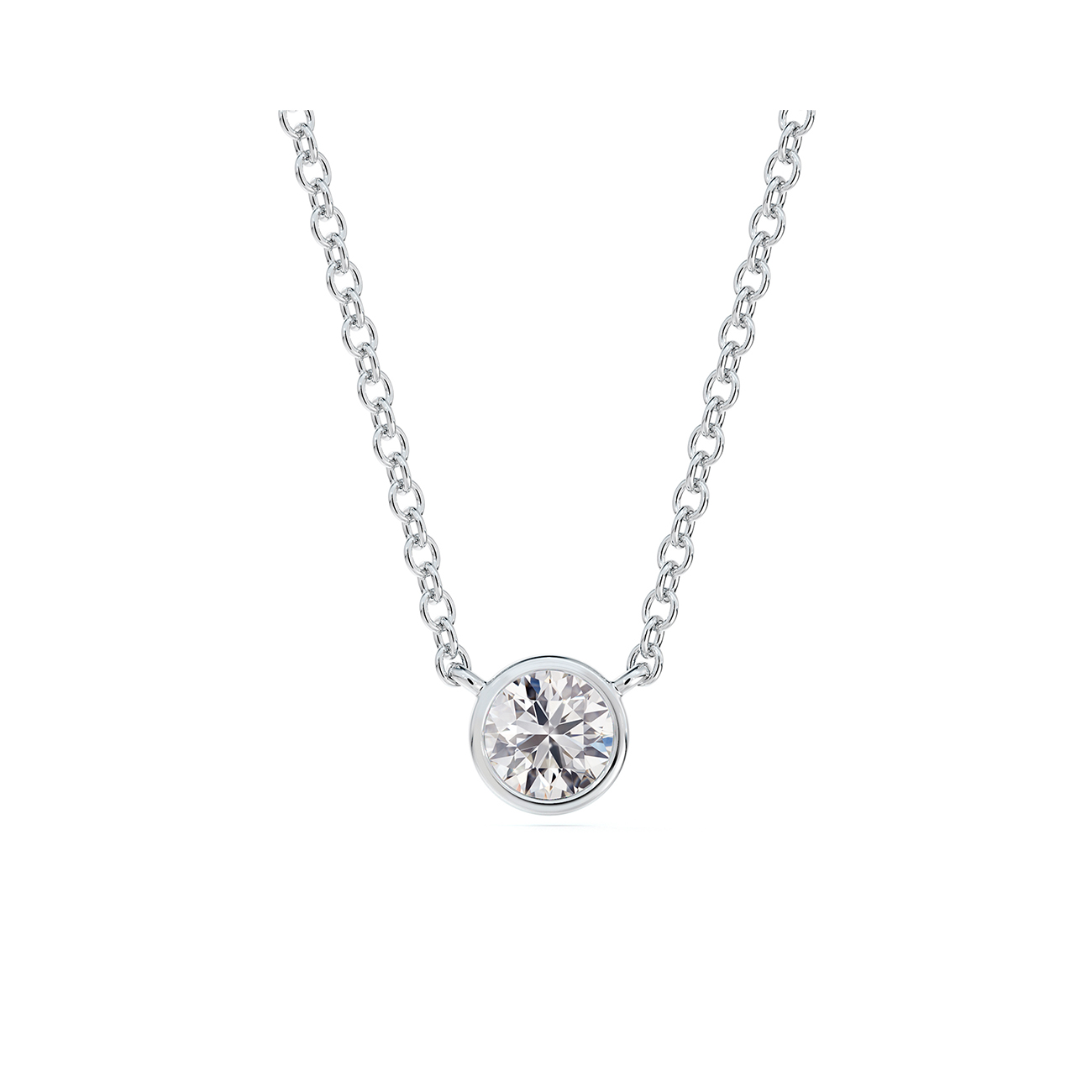 Forevermark 18 Karat White Gold Tribute Bezel Set Necklace With One 0.20Ct Round I Si1 Diamond