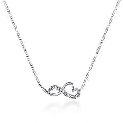 Gabriel & Co 14 Karat White Gold Diamond Infinty Heart Necklace 0.07 Ct