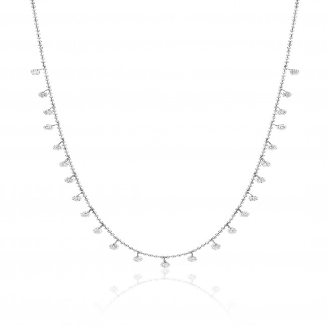 Brevani 14 Karat White Gold Pierced Diamond Dashing Necklace 1.20 Ct 18 inch