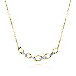Gabriel & Co 14 Karat Yellow And White Gold Twisted Rope Oval Link Necklace with 0.26 ct Diamond Connectors