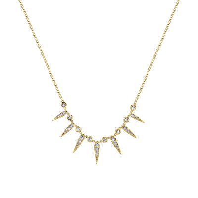 Gabriel & Co 14 Karat Yellow Gold Diamond Spike Necklace With 33=0.37Tw 
17.5 inch