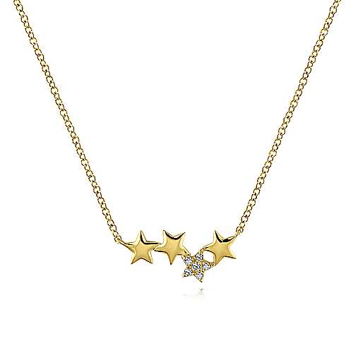 Gabriel & Co14 Karat Yellow Gold Four Star Diamond 0.03ctw Bar Necklace
17.5  inch adjustable