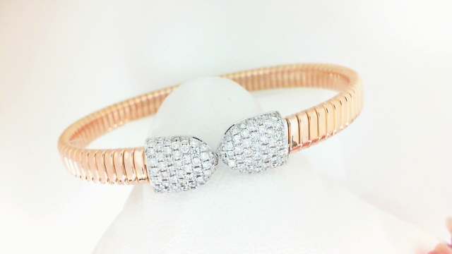 18 Karat White/Rose Gold Flexible Cuff Bracelet With 102=0.80Tw Round Diamonds