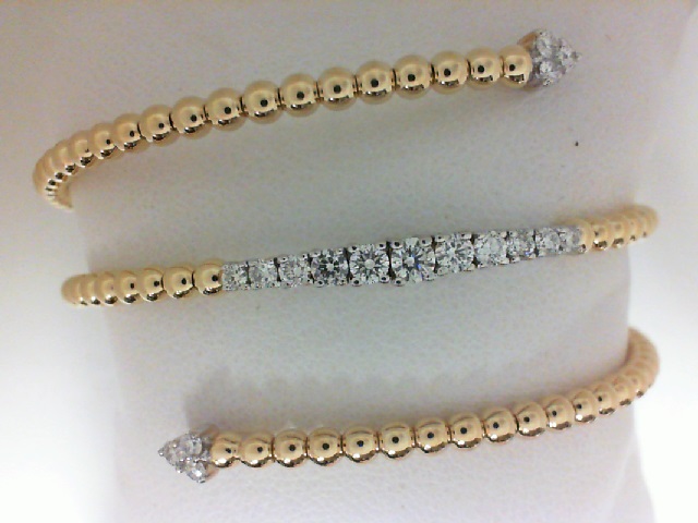 18 Karat Yellow Gold Flexible Bangle Bracelet With 17=0.90Tw Round Diamonds