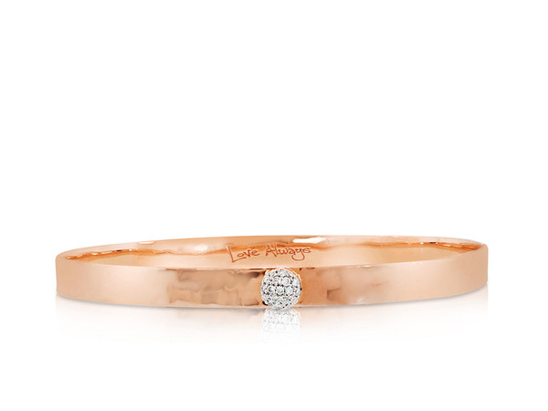 Phillip's House: 14 Karat Rose Gold Hammered Infinity Love Always 5mm Bangle Bracelet With 19=0.12Tw Round Diamonds
Length: M