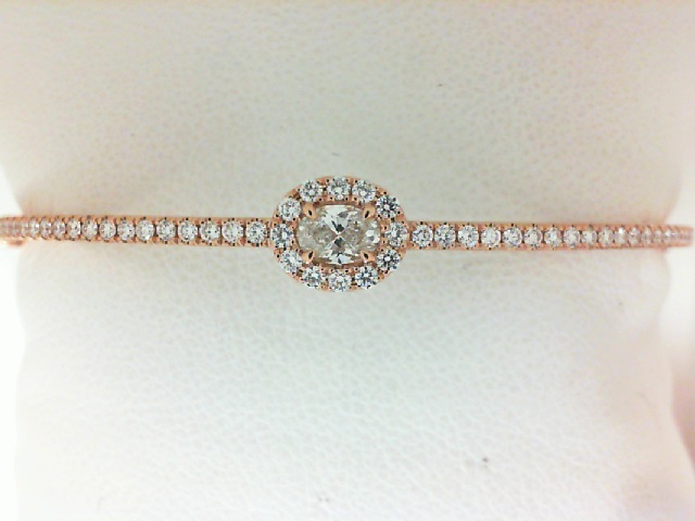 Forevermark: 18 Karat Rose Gold Bangle Bracelet With One 0.25Ct Forevermark Oval G Si2 Diamond And 56=0.55Tw Forevermark Petite Round Diamonds
FM 363792