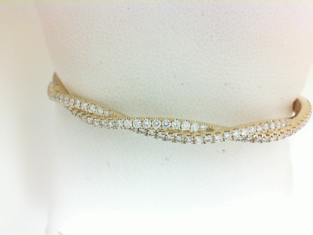 14 Karat Yellow Gold  Entwined Bangle Bracelet With 90=1.45 Ct Total Diamond