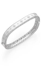 Roberto Coin 18 Karat White Gold Satin Princess Diamond Bangle Bracelet With Round G/H Si1 Diamonds At 0.48Tw 
Size: 46X56