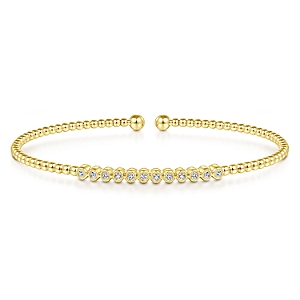 Gabriel & Co:14 Karat Yellow Gold  Bujukan Cuff Bracelet With 12  Round Si1-2 Diamonds At 0.14 Total Diamond Weight