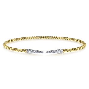 Gabriel & Co14 Karat Yellow Gold  Bujukan Cuff Bracelet With 12 Round Si1-2 Diamonds At 0.25 Total Diamond Weight