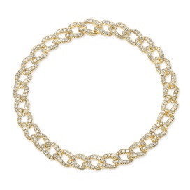 14 Karat Yellow Gold Dainty Pave Set Diamond Curb Link Bracelet 2.29 Ct 7 Inch