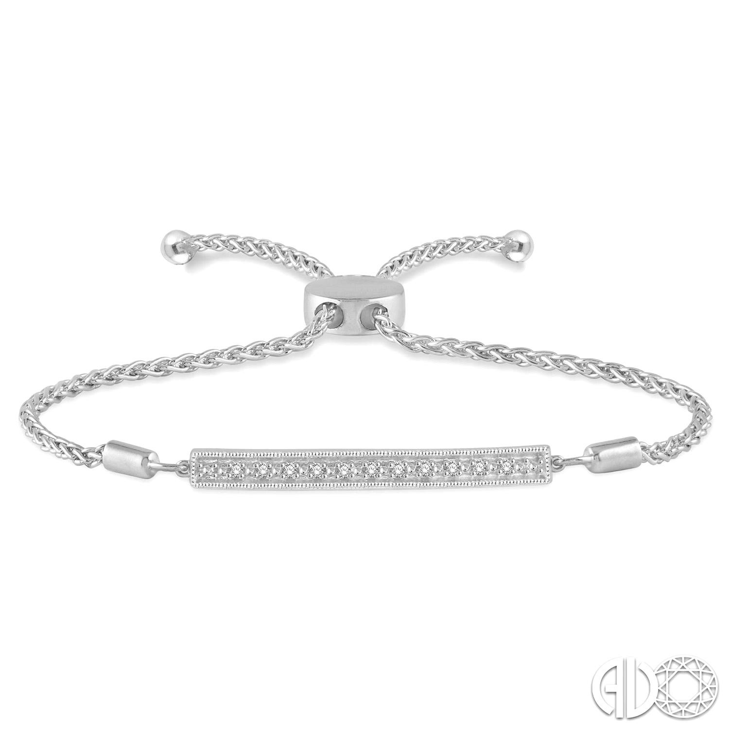 Sterling Silver Wheat Bracelet With 11=0.06Tw Single Cut Diamond Bar Lariat Bracelet