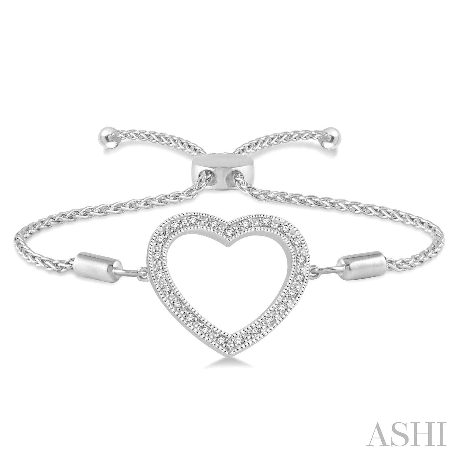 Sterling Silver Single Cut Diamond Heart Lairat Bracelet 0.08 ct