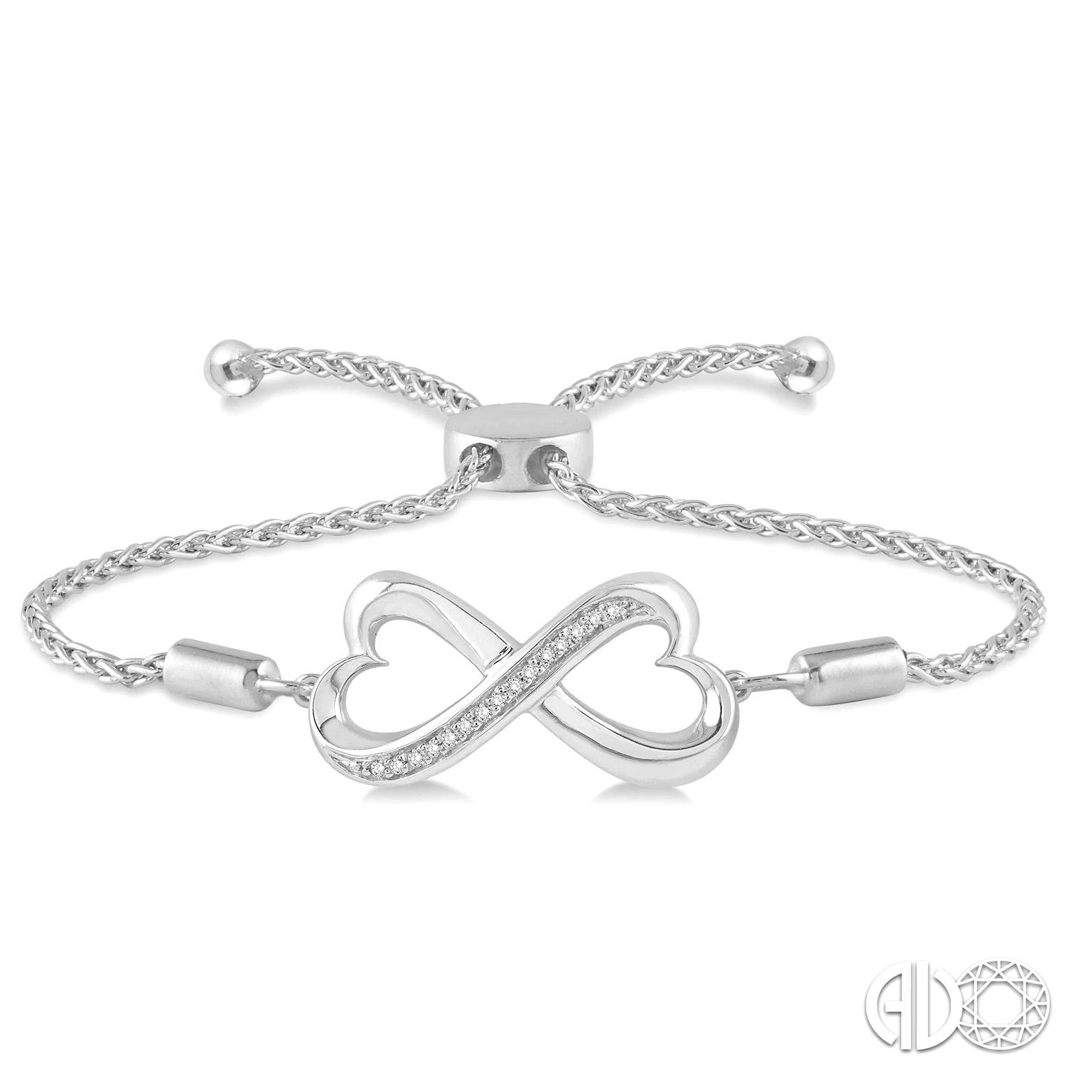 Sterling Silver  Infinity Heart Lariat Wheat Adjustable Bracelet  0.05 CT