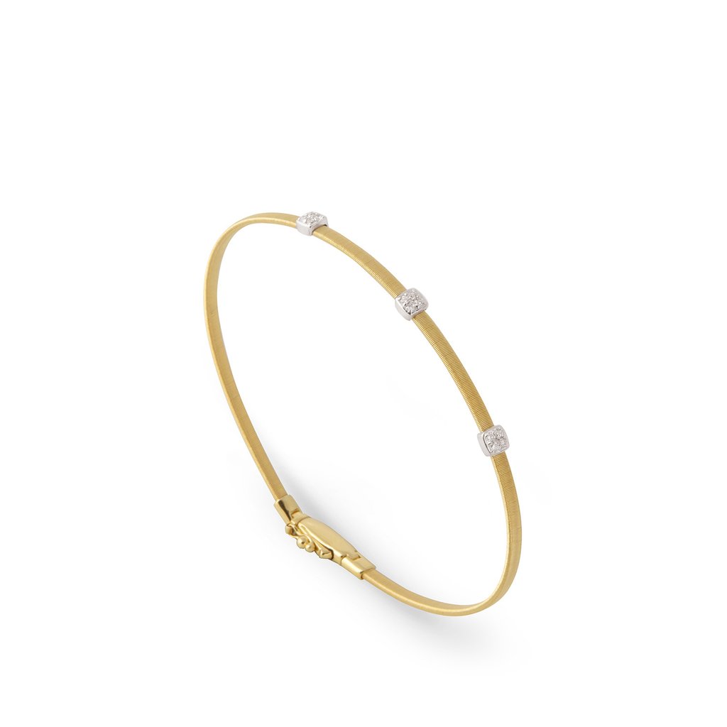 Marco Bicego: 18 Karat Yellow/White Gold  Masai 3 Station Bracelet With Round Diamonds At 0.09Tw 
Length/Size: 6.62