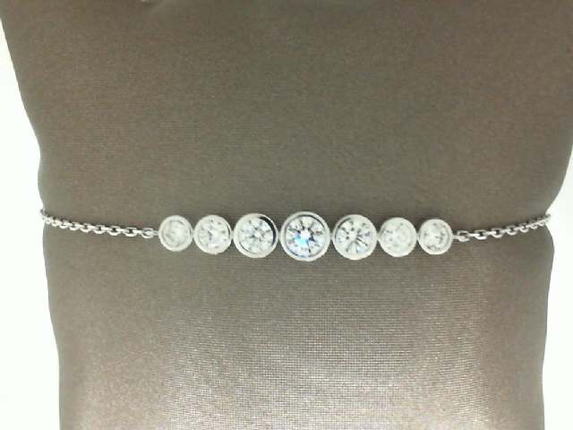 Forevermark 14 Karat White Gold 7 Round Brilliant Cut Diamond Bezel Set Chain Link Bracelet 7.0 Inch 0.87 ct