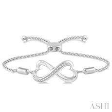 Sterling Silver  Infinity Heart Lariat Wheat Adjustable Bracelet  0.05 CT